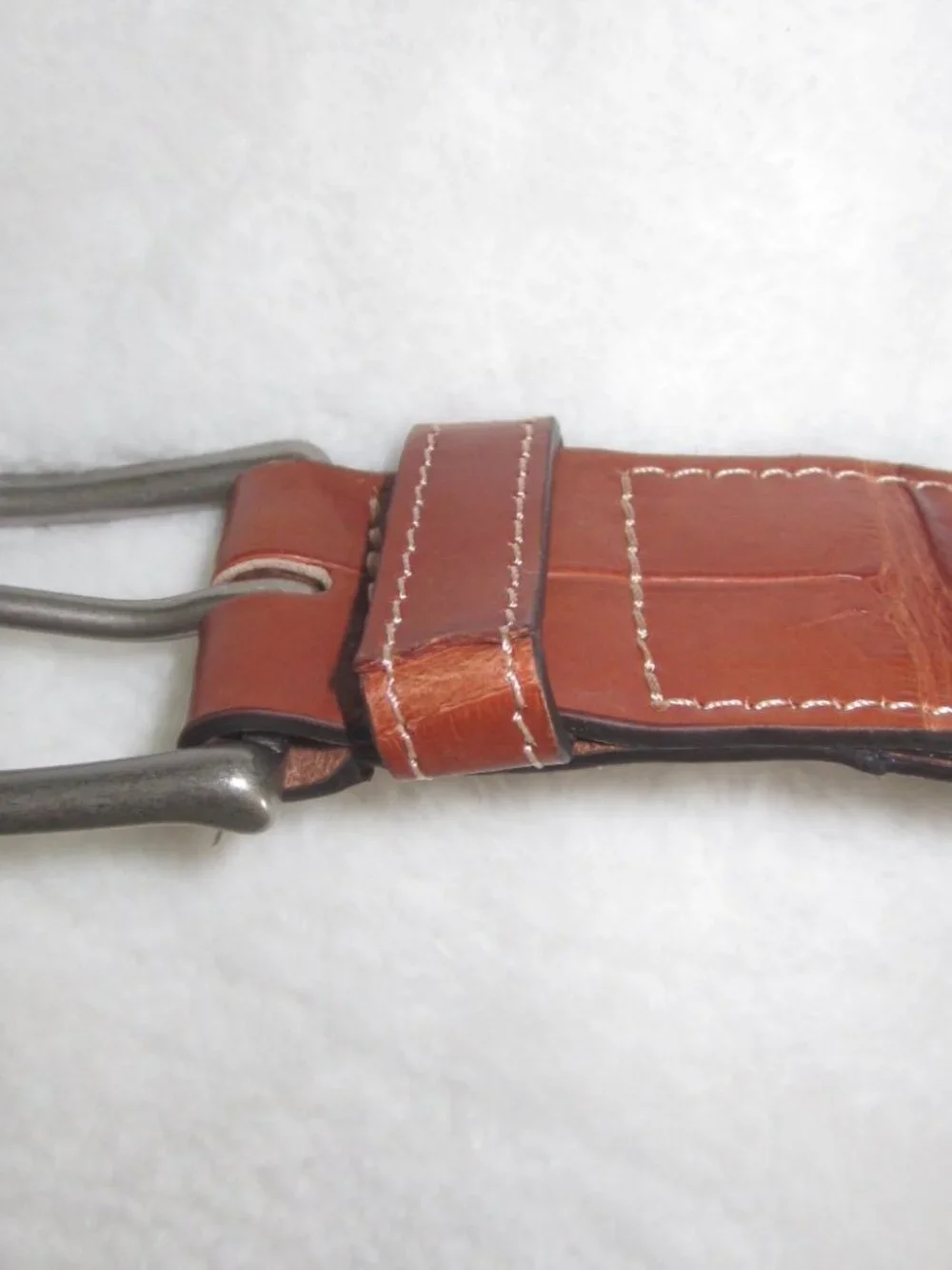 Brown Leather & Navy Patterned Men's Belt